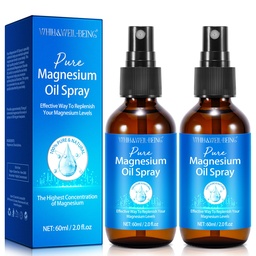 Magnesium Spray, ren magnesiumolja spray för fötter, naturlig ingrediens i glasflaskan, lätt att absorbera och använda 2Pack