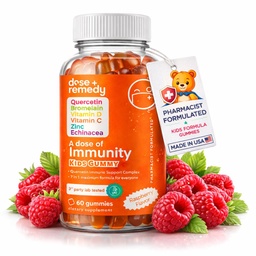 En dos av barn Immunity Support Gummies - Daglig Immun Booster Supplement Quercetin Gummies för barn med vitamin B Complex, Vitamin C, Zink, Vitamin D, Quercetin Bromelain, Echinacea - 60 Count