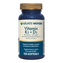 Nature's Wonder Vitamin K2 + D3 with MenaQ7 for Cardiovascular, Brain, Bone and Muscle Health, 120 Softgels, 120 Day Supply