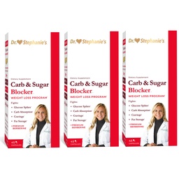 Dr Stephanie's Mealtime Carb & Sugar Blocker - Reduce Digested Carbs, Sugars, & Calories, Stimulant-Free (3 Pack)