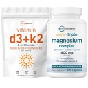 Micro Ingredients Vitamin D3 5,000iu + K2 100mcg Softgels & Pure Triple Magnesium Complex 400mg Capsules | 2 Pack Bundle | Essential D & K Sunshine Vitaminer | Glycinate, Malate och Taurat Forms