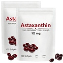 2pack Astaxanthin 12mg, 120 Softgels, Max Strength Antioxidant med kokosolja, naturlig formel, hög absorption för ögon- och hudstöd, naturlig formel, icke-GMO, Glutenfri