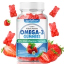 softbear Omega 3 Gummies for Women & Men & Kids Omega 3 Supplements 1200mg Vegan Omega 3 Fatty Acids DHA EPA with Vitamins Support Eye & Brain Health, Sugar Free, Strawberry Flavor 60 Count