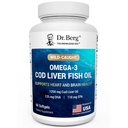 Dr Berg Omega-3 Cod Liver Fish Oil 60 Softgels - Wild-Caught Icelandic Cod - Omega 3 EPA & DHA - Hjärta, hjärna, Immune & Eye Support* - Lemon Flavor - 4X Lab-Tested - Non-GMO, No Fillers