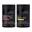 Sports Research® Multivitamin Pack - Omega-3 Krill Oil 500mg w/Choline, Phospholipids & Astaxanthin och Vitamin K2 & Vegan D3 5000iu med Coconut MCT Oil - Non-GMO · Gluten Free
