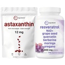 Micro Ingredients Astaxanthin 12mg Softgels & Resveratrol NAD Supplements 3.000mg Veggie Capsules | 2 Pack Bundle | Fresh Microalgae Source | 11-i-1 Antioxidant Blend med Quercetin & Berberine