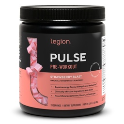 LEGION Pulse - All Natural Nitric Oxide Preworkout Drink för att öka energi, kreatinfri, naturligt sötad, Beta Alanine, Citrulline, Alpha GPC (Strawberry Blast)