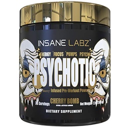 Insane Labz Psychotic Gold, High Stimulant Pre Workout Powder, Extreme Lasting Energy Focus, Pumps and Endurance med Beta Alanine, DMAE Bitartrate, NO Booster (35 portioner, Cherry Bomb)