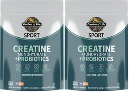 Garden of Life Creatine Monohydrate Powder for Women & Men, Micronized Pre Workout with Probiotics for Muscle, Strength, Sport Amino Energy, About 60 Easy to Mix Unflavored Servings, (Pack of 2)