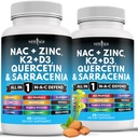 NEW AGE NAC Supplement N-Acetyl Cysteine- with Vitamin D3, K2, Zinc, Quercetin, Triphala, Sarracenia Purpurea, Elderberry, Holy Basil, Bee Propolis, Bromelain, L-Lysine - 120 Count