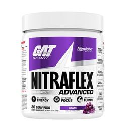 GAT SPORT, Nitraflex Advanced Pre-Workout Powder, Ökar blodflödet, ökar styrka och energi, förbättrar träningsprestanda (Grape, 30 portioner)