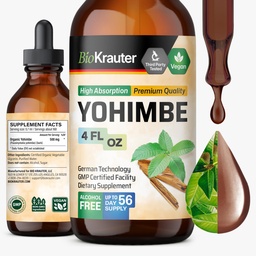 BIO KRAUTER® Yohimbine for Performance Support - Vegan Yohimbe Supplements for Men & Women 500 mg per servering (Yohimbe Bark) 4 Fl.Oz., 56-dagars Supply, Alkohol & Sugar Free Workout Supplements