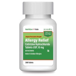 HealthCareAisle Allergy Relief Cetirizine Hydrochloride Tablets, 10 mg | 300 Tablets, Original Prescription Strength, 24-Hour Relief