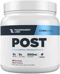 Transparent Labs Post - Post-Workout Recovery Muscle Builder med L-Glutamine, Beta-Alanine och BetaPure Betaine Anhydrous för muskelåterställning och muskelbyggnad - 30 portioner, svart körsbär