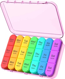 Daviky Daily Pill Box Organizer - 7 Day Pill Box med 3 Compartments, håller vitaminer och medicinering