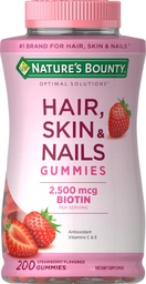 Naturens Bounty Optimal Solutions Hair, Skin och Nails Gummies med Biotin, 2500 mcg, Strawberry Flavored, 200 Count, 100 Total Servings