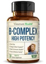 Vitamin B Complex with Vitamin B12, Niacin, Vitamin B2, Vitamin B6, Folic Acid 400mcg. B Complex Vitamins for Women & Men. Aids Mood, Energy, Nervous System & Immune Support. High Potency. One a Day