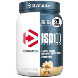Dymatize ISO100 Whey Protein Powder Isolate, Gourmet Vanilla, 25g Protein, 5,5 g BCAA, mindre än 120 Cal., Gluten Free, 1g Fat, 1g Sugar, 2g Carb (20 portioner)