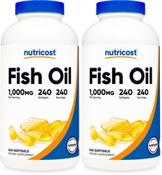 Nutricost Fish Oil Omega 3 Softgels med EPA & DHA (1000mg Fish Oil, 560mg Omega-3), 240 Softgels, Non-GMO, Gluten Free. (Pack of 2)