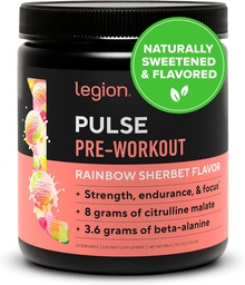 LEGION Pulse Pre Workout - All Natural Nitric Oxide Preworkout Drink för att öka energi, kreatinfri, naturligt sötad, Beta Alanine, Citrulline, Alpha GPC (Rainbow Sherbet)