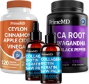 5-i-1 Ceylon Cinnamon (120ct), 4-i-1 Biotin Collagen Keratin Saw Palmetto (2 fl oz - 2 Pack) & 6-i-1 Maca Root Ashwagandha (120ct) Bundle - Energi, humör, hår, hud och immun Support Supplement