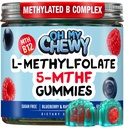OH MY CHEWY Center-Filled 5-MTHF Folate L-Methylfolate Gummies - Sugar-Free MTHFR Vitamins B Complex Support med Methylated B1, B6 och B12 Cofactor - Mood, Behavior, Cognition - 60 Count