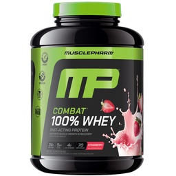 MusclePharm Combat 100% Whey Protein Powder, Strawberry Cream Flavor, Fast Recovery & Muscle Gain med Whey Protein Isolate, High Protein Powder för kvinnor och män, Gluten Free, 5 lb, 70 portioner