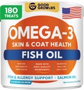 Omega 3 Fish Oil for Dogs - Skin & Coat Support, Itch & Allergy Relief | Made in USA - Dry & Itchy Skin Relief Chews, Shiny Coats - EPA&DHA Fatty Acids - Salmon Oil for Heart & Joint Health - 180Ct