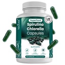 Spirulina och Chlorella Capsules - Chlorophyll Pills & Blue Green Algae för att stödja kraftfull detox, energi och ett hälsosamt immunsystem - 3X mer Chlorella Spirulina Powder / Servering - 90 Ct