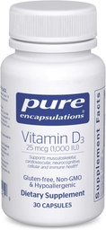 Rena inkapslingar vitamin D3 25 mcg (1 000 IE) - Tillägg för att stödja ben, gemensam, bröst, hjärta, kolon & immunhälsa - med Premium Vitamin D - 30 kapslar