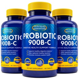 Nutrition Essentials Probiotics for Women and Men with Natural Lactase Enzyme & Prebiotic Fiber for Digestive Health - 80percent + Stronger Supplement for Gut Health Support - 3 Räkna med 60 tabletter