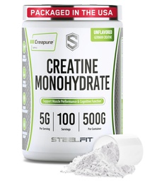 SteelFit Creapure Creatine Monohydrate Powder, Unflavored - German Micronized Creatine Powder för män och kvinnor - Gym Workout Nutritional Supplements for Muscle Gain, Brain Health & Strength Building