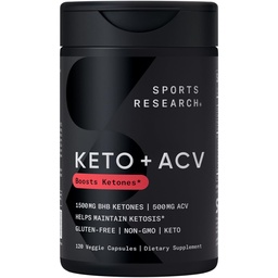 Sports Research® Keto Plus ACV Capsules - Diet Support med 500 mg Apple Cider Vinegar & 1500mg goBHB® Exogena Ketones - Gluten Free & Keto Certified - 120 Veggie Capsules