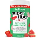 Bellway Super Fiber Powder + Fruit, Sugar Free Organic Psyllium Husk Powder Fiber Supplement for Regularity, Bloating Relief & Digestive Health, Plant-Based, Strawberry Watermelon (50 Servings)