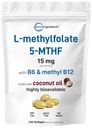 Micro Ingredients L Methylfolate 15mg, 240 Softgels | Aktiv 5-MTHF med B6 & Methyl B12 | Methylated Vitamin B9 med kokosolja