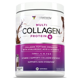 Multi Collagen Peptides Powder för kvinnor - Hydrolyzed Chocolate Collagen Powder för kvinnor med typ I II III V & X Vitamin C & Hyaluronsyra för hårskinn och naglar (Chocolate) - 30 portioner