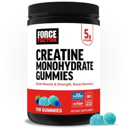 Force Factor Creatine Monohydrate Gummies, NSF Certified, 5g Dose för män och kvinnor att stödja muskel, styrka, återhämtning, kognitiv hälsa och minne, förpackning kan variera, blå hallon, 150 gummies