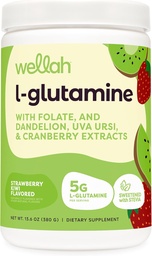 Wellah L-Glutaminpulver Strawberry Kiwi (50 portioner) - 5g L-Glutamine Per Servering, sötad med Stevia