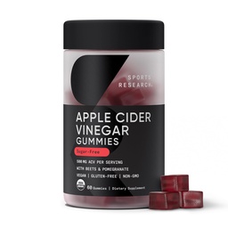 Sports Research Organic Apple Cider Vinegar Gummies - for Diet Cleanses & Digestion | 500mg | Non-GMO Tested, Certified Vegan, Gluten Free ACV - 60 Gummies for Adults, 1 Month Supply