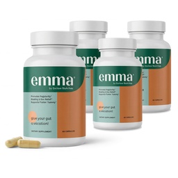 Emma Gut Health - 4 Pack - Gas och Bloating Relief, förstoppning, Leaky Gut Repair - Gut Cleanse & Restore Digestion - Regulera tarmrörelse. Probiotika och laxerande alternativ, 240 kapslar