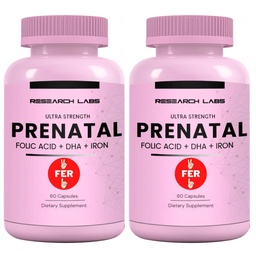 Forskningslaboratorier Prenatal Vitaminer för kvinnor 2 Fer 1 Ad: 6X Mer Bioavailable Methylated Folate Folic Acid MTHF 5 Stöder Brain Development, Hälsosam Tillväxt