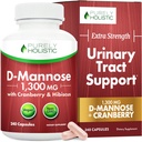 D Mannose with Cranberry | Drug-Free Urinary Tract Health Support | Evidence-Based DMannose 1300mg for Urinary & Bladder Health for Women | D Mannose Supplements for Women & Men | Non-GMO | 240 Ct