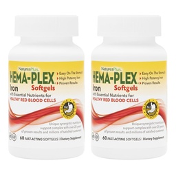 NaturesPlus Hema-Plex Iron - 60 Fast-Acting Softgels - 2 Pack - 85 mg Iron + Vitamin C & Bioflavonoider för friska röda blodceller - Vegan, Gluten Free - 40 Totalt portioner