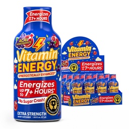 Vitamin Energy B12 11,000% Extra Strength Energy Shot Açaí Pomegranate 12 Pack, 260mg Natural Caffeine, B12 & B6, Nootropic Focus, Vitality, Zero Sugar, Gluten-Free, Vegan, Kosher, 1,93 fl oz