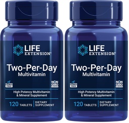 Life Extension Two-Per-Day High Potency Multi-Vitamin & Mineral Supplement - Vitaminer, mineraler, växtextrakt, Quercetin, 5-MTHF Folate & More - Gluten-Free - Non-GMO - 120 tabletter (Pack av 2)