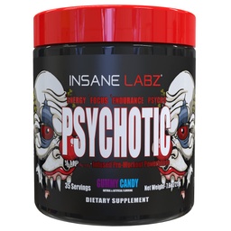 Insane Labz Psychotic, High Stimulant Pre Workout Powder, Extreme varaktig energi, fokus och uthållighet med Beta Alanine, Kreatin Monohydrat DMAE, 35 Srvgs (Gummy Candy)