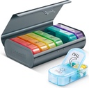 Zannaki Metal XL Weekly Pill Organizer 2 Times a Day, Large Travel Daily Pill Box 7 Day, Portable Week Twice Pill Holder Container, AM PM Pill Case for Medicine Vitamin Medication Supplement, Grey