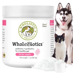 Wholistic Pet Organics WholeBiotics - Daily Dog Probiotics for Digestive Health Support & Immune Boost - 9 Strains - Prebiotika & Probiotika för hundar och katter - Gut Health för hundar - 1 Oz - 28 skopor