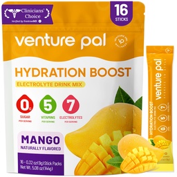 Venture Pal Sugar Free Electrolyte Powder Packets - Liquid Daily IV Hydration Packets | Electrolytes Drink Mix med 5 Vitaminer & 7 Electrolytes | Keto Friendly | Non-GMO | Certified Vegan | 16 Sticks