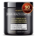 VEGATOT Brain Booster Brain Health Complex Supplement koncentrerat med CoQ-10 VIT B6 Lion Mane Ginkgo Biloba Lemon Balm Ginseng - Focus Memory Energy